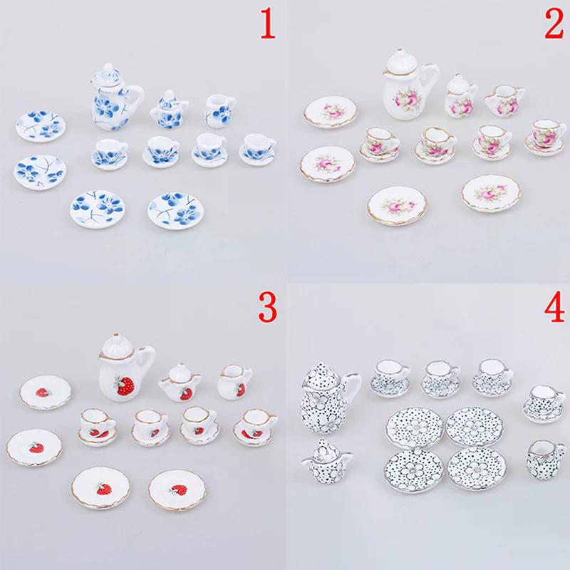 1:12 Dollhouse Tableware Kitchen Miniature 15pcs Porcelain Tea Cup Set For Doll Pretend Play And Kitchen Decor Props