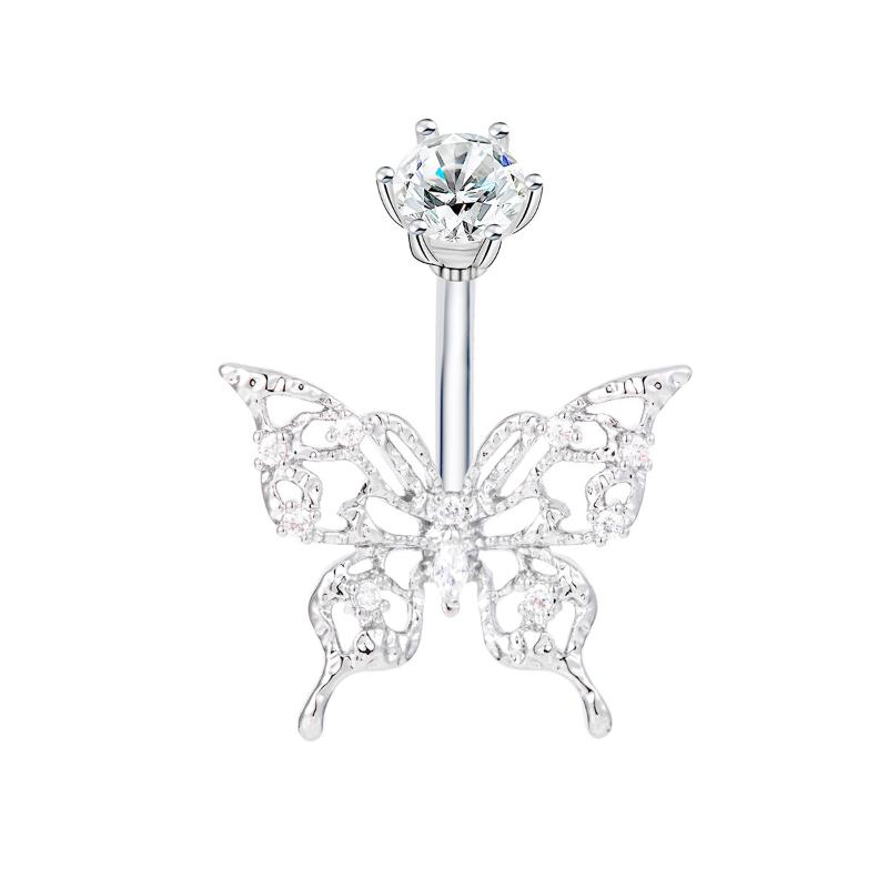 Anneau de nombril Cœur Doux avec Nœud pour Femmes Anneau de Nombril Papillon Zircon Brillant Bijoux Accessoires Piercing Corporel Sexy Cadeau