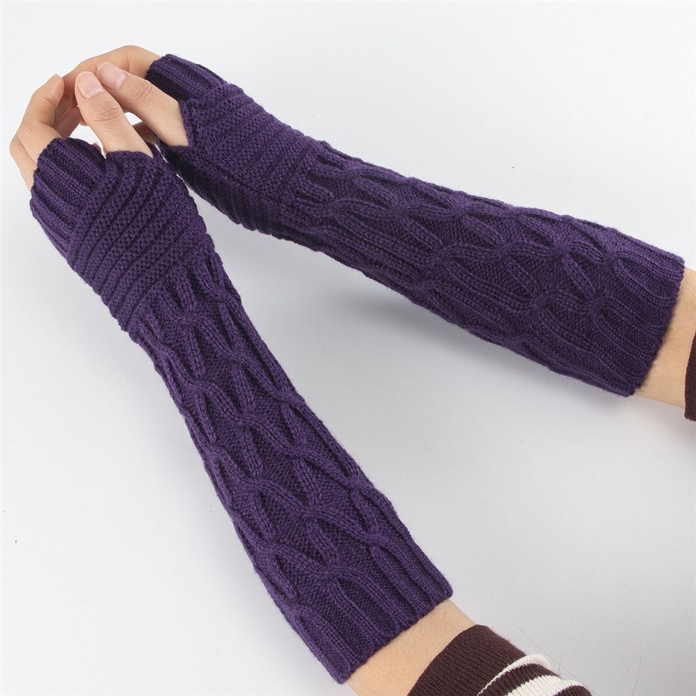 Fashion Elastic Candy Color Long Knitted Gloves Arm Warmers Thick Warm Fingerless  Mittens