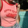 2024 Pink Print Y2k Vest Summer Off-the-Shoulder Sleeveless Fashion Vintage Crop Top