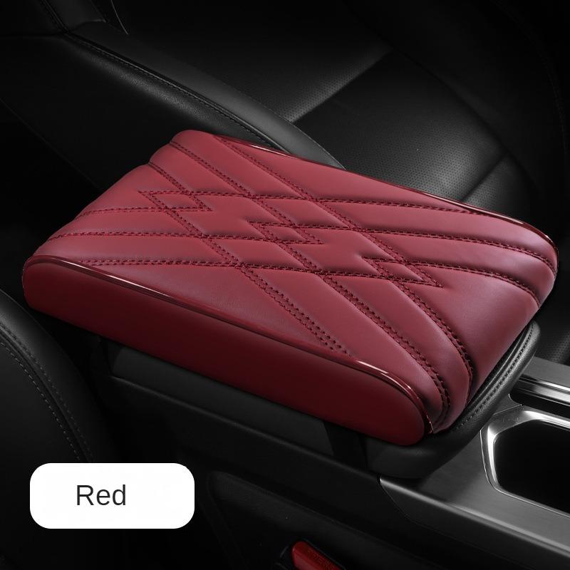 Подушка на подлокотник автомобиля Кожаная Универсальная Накладка на подлокотник автомобиля Волнистая Вышивка Коврик на подлокотник автомобиля Подушка-защита подлокотника центральной консоли красный