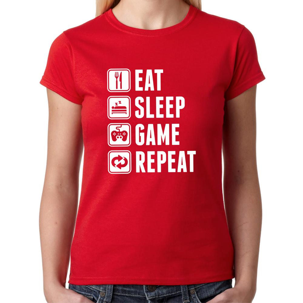 

Eat Sleep Game Repeat Gamer Sayings Fun Funny Comedy Girlie Ladies T-Shirt 3XL