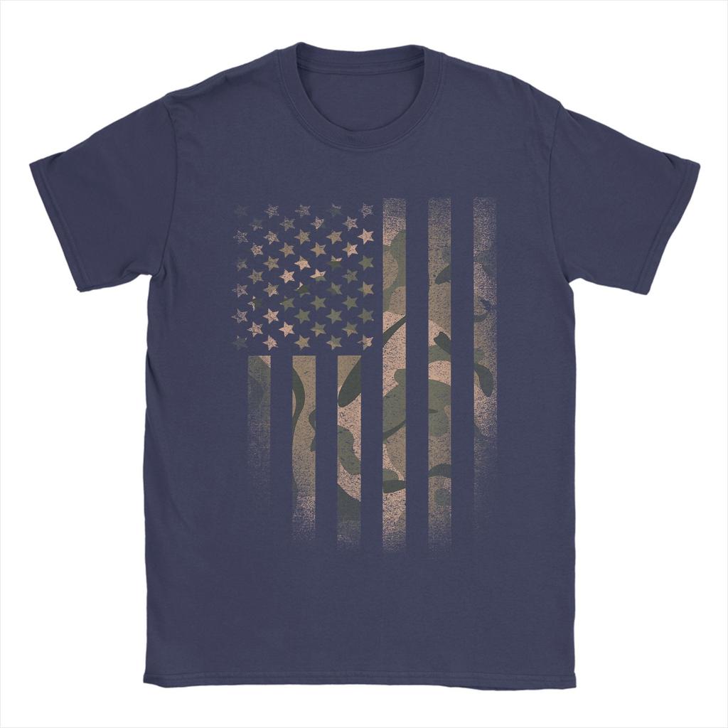 Novidade Camuflagem Bandeira Americana EUA Militar Táticas Camuflagem Deserto Camisetas para Homens Gola Redonda Manga Curta Camiseta Roupas