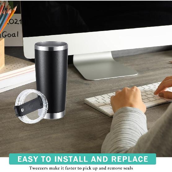 Vesici 6 Pcs 40 oz Replacement Tumbler Rubber Lid Seals and Tweezers for Easy Removal 3.35 Inches O Shaped Resealable Lid Gaskets for 40 oz Tumbler