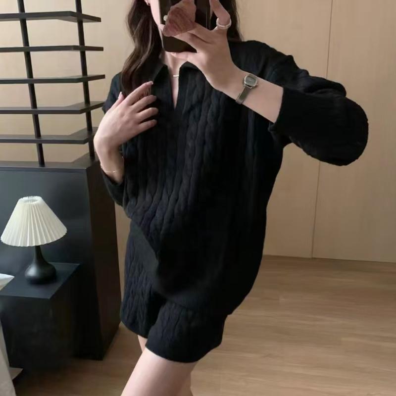 Winter Casual Loose Fit Tracksuit Oversized Pullover Long Sleeve Knitted Sweater Suit High Waist Shorts Two Piece Set Women Clothing