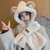 Thermal Elastic Scarf Hat Bear Ear Decor Autumn Winter 2 In 1 Scarf Hat Outdoor Activities Skiing Camping Warm Headwear