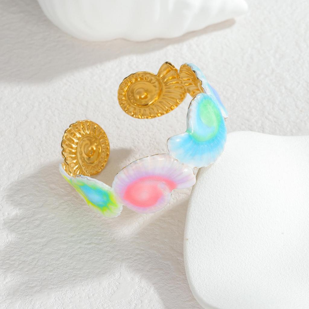 Neues Emaille-Armband im Ozean-Stil mit Fisch & Muschel Offener Armreif Trend