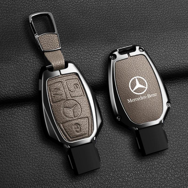 2025 Hot Car Sticker Zinc Alloy Leather Car Key Case Cover Holder Shell Protector For Mercedes Benz A B C S Class AMG GLA CLA GL
