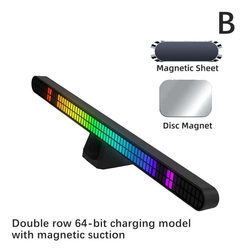 30Cm Double-Row 64Bit Rgb Pickup Led Bar Rechargeable Magnetic Install Music Rhythm Light Car Atmosphere Lighting Desktop Light