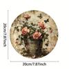 Vintage Floral Metal Wall Art Round Indoor Outdoor Decor Plaque