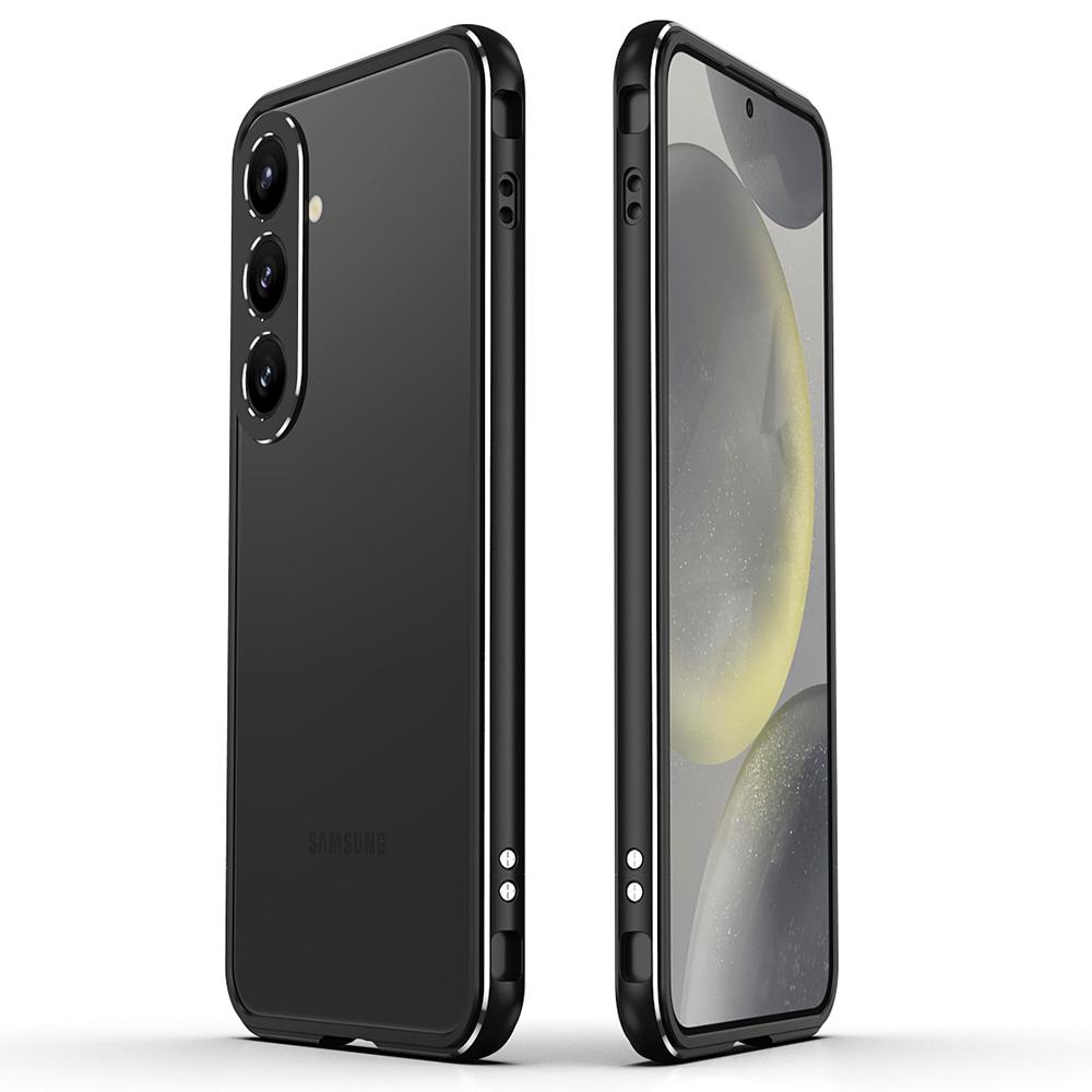 

Бампер для Samsung Galaxy S24+ Металлическая рамка Конструкция без задней панели Чехол для телефона с защитой объектива камеры Black/Silver