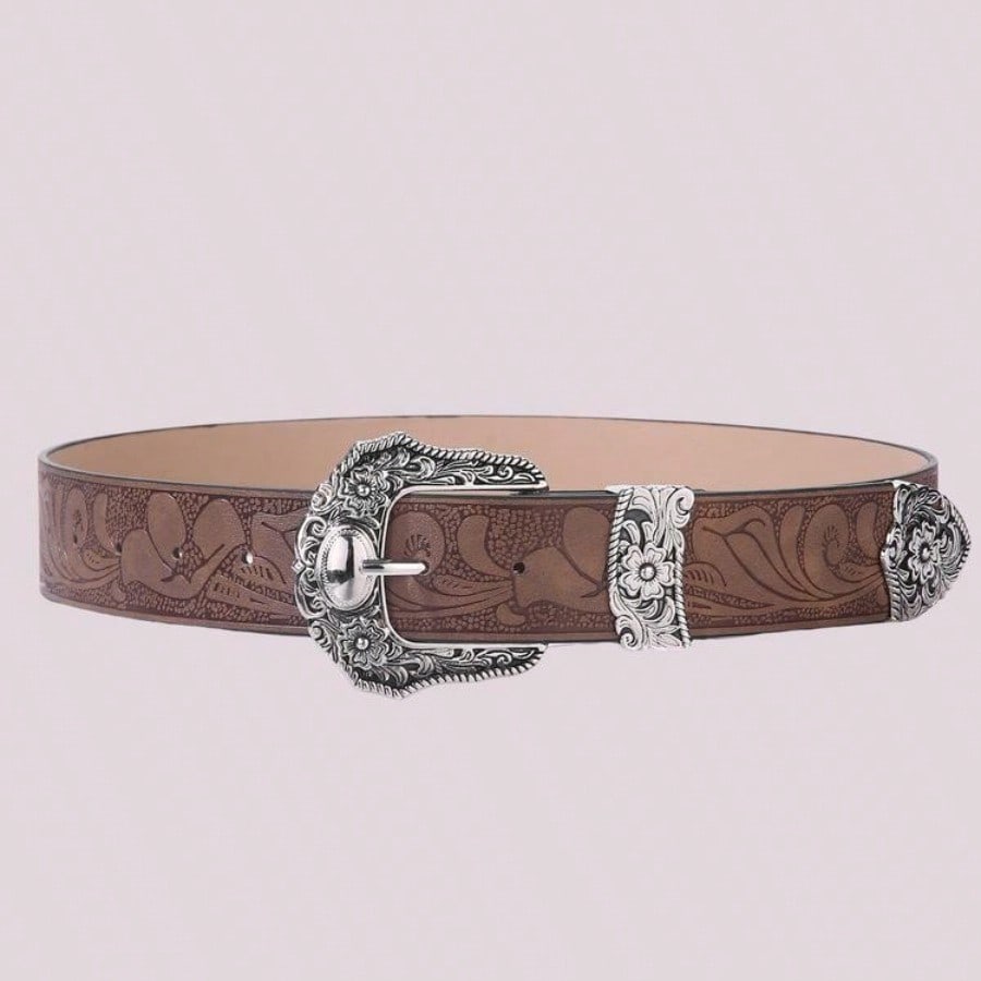 American Style Personalized Printed High-End Brown Jeans With Decorative Casual Versatile Belt