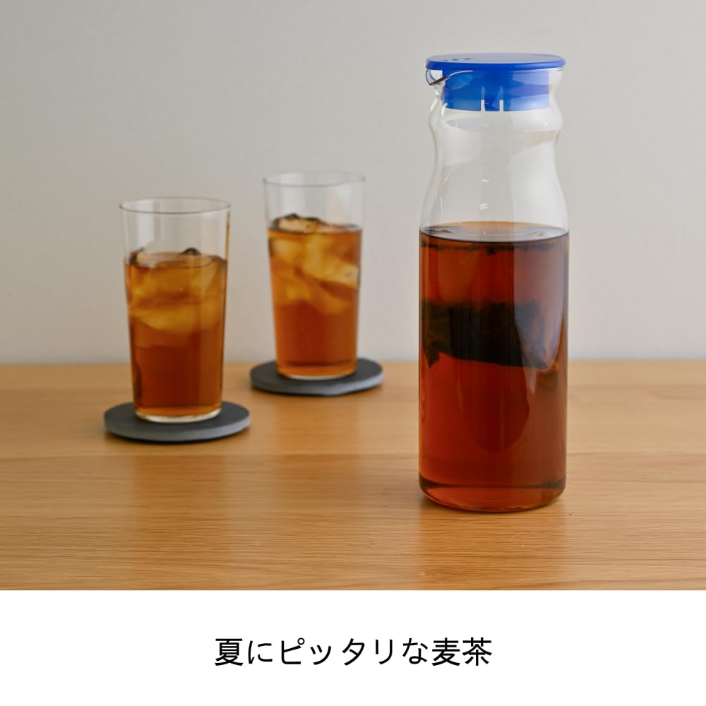 Hario Juego de 2 botellas de agua fría resistentes al calor Free Pot Mine, capacidad práctica de 1200 ml, vidrio transparente azul resistente al calor, agua hirviendo, apto para lavavajillas