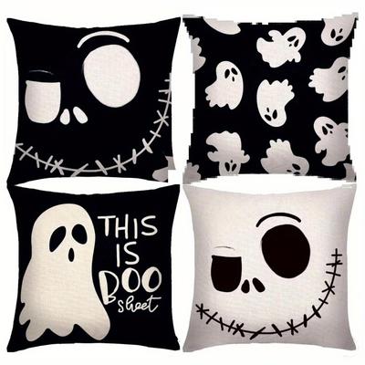 Home Decor Halloween-themed Skull & Ghost Pillow Covers Pattern Cushion Cover Suitable for Sofa Bedroom Car Pillow Cover