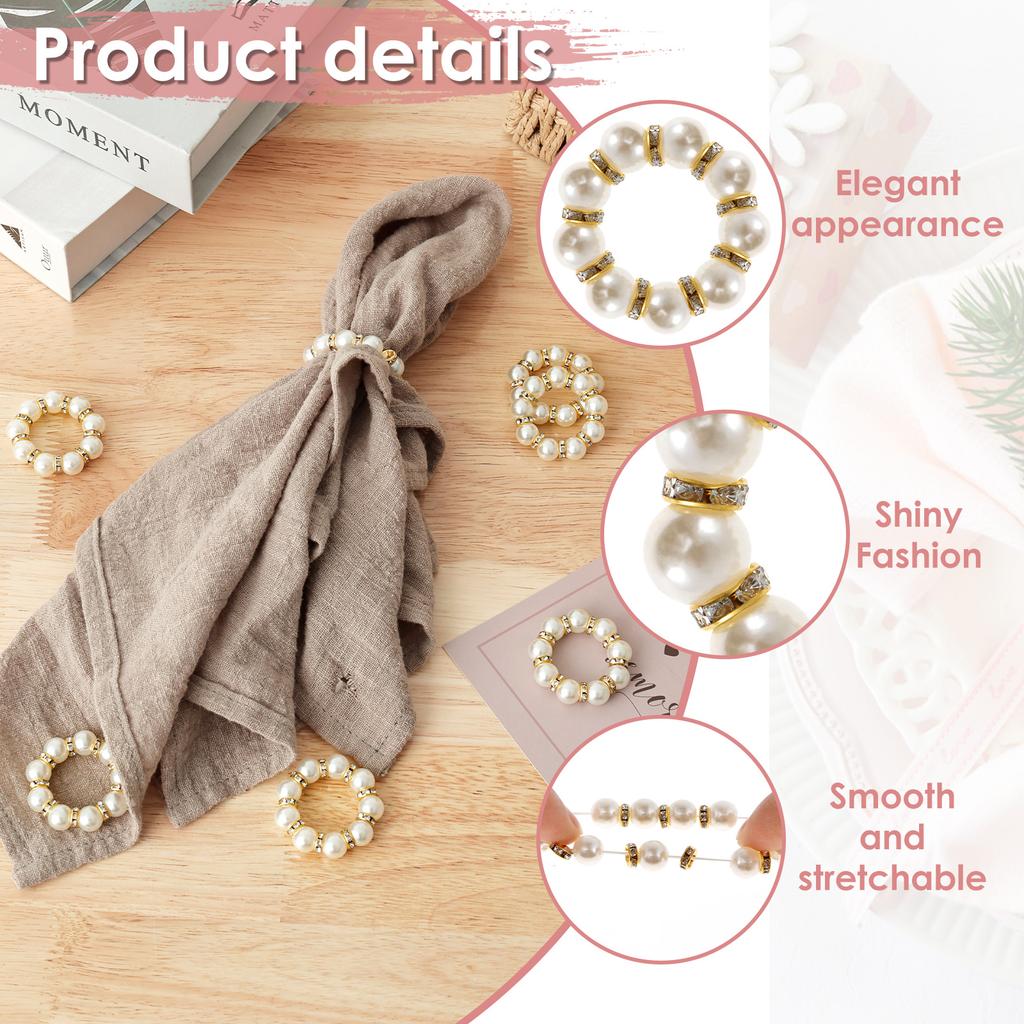 24/120Pcs Pearl Napkin Rings Elegant Pearl Elastic Serviette Holder For Christmas Birthday Wedding Party Banquet Table Decor