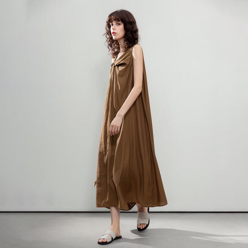 Elegant Summer Twist Pleat V-Neck Sleeveless A-Line Maxi Dress S