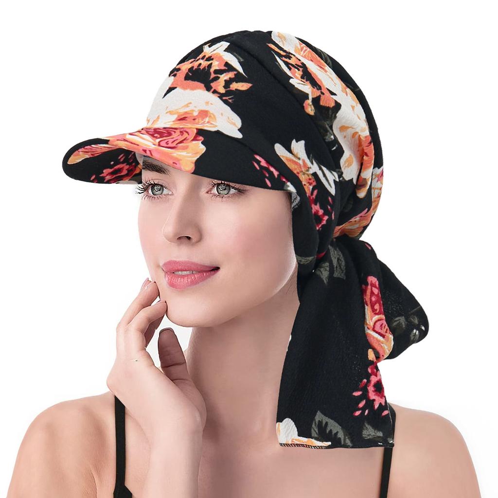 European and American hot sale leopard print cloth hat brim headscarf hat flower headscarf hat Muslim can hide hair bun hat spot