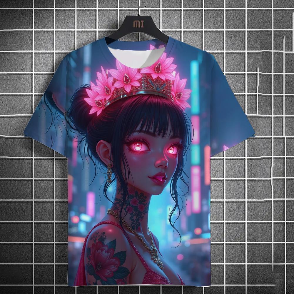 Summer Harajuku Anime Girl Graphic T Shirt For Men 3D Print Fashion Loose Short Sleeve Tops Kawaii Cool Street Style Y2k Tops