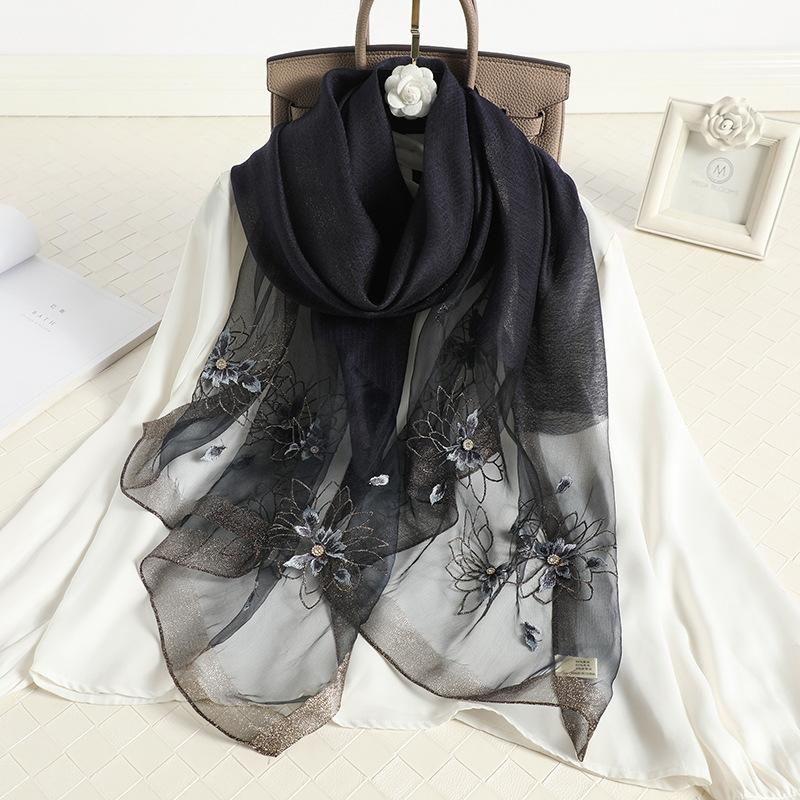 

2024 Цветочная вышивка Шарф из шелка и шерсти Роскошный женский хиджаб Женский фуляр Пашмина Длинные пляжные палантины Шаль Обёртывание Шарфы Бандана 70x190cm