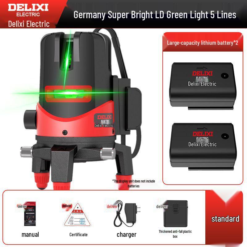 DELIXI High Precision Green & Blue Light Laser Level (2 & 5 Line) for Outdoor Use