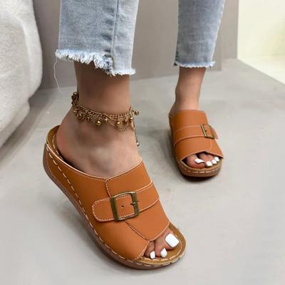 Mode Été 2025 Sandales Compensées à Boucle à Bout Ouvert pour Femmes Grande Taille Décontractées d'Extérieur à Bout Rond pour Pantoufles Quotidiennes Confortables