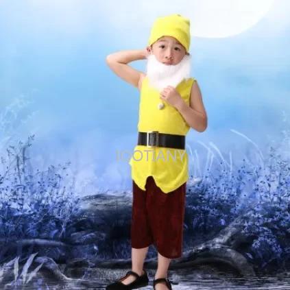 Nouveau Costume de Spectacle pour Enfants Les Sept Nains Carnaval Cosplay Vêtements Costume de Spectacle Princesse et Nain pour Enfants 140cm&Other jaune