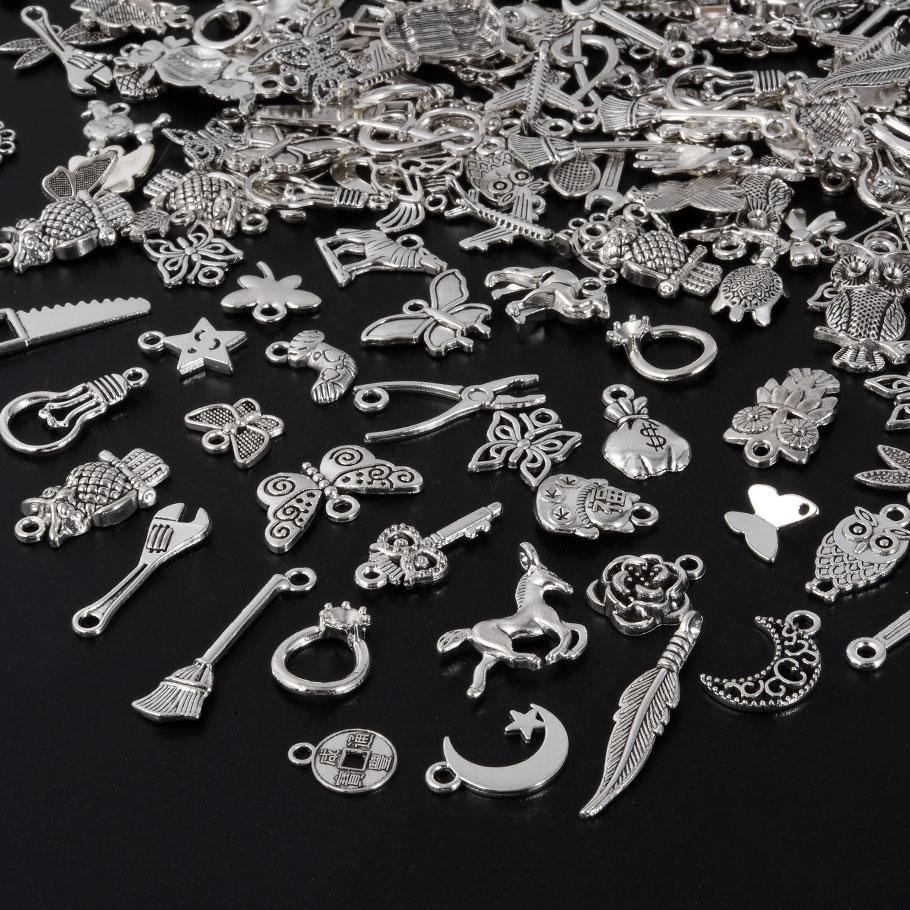 Antique Silver Color Random Mix Bow Tie Bee Leaf Metal Charms For Jewelry Making Supplies Bulk Cute Pendant Charm DIY Bracelets