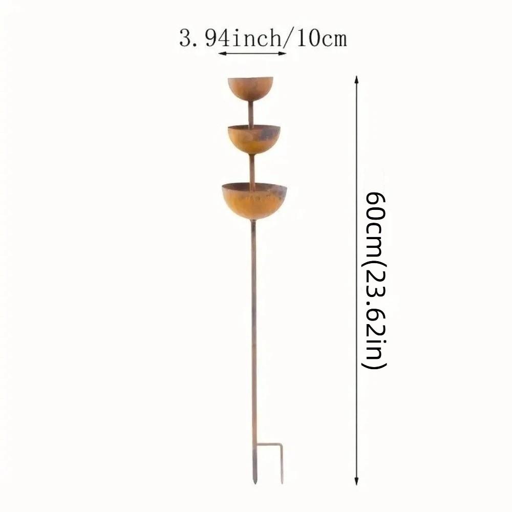 3-Tier Bowl Metal Bird Bath Rusted Vintage Iron Garden Rain Catcher Decorative Garden Stake Bird Water Dispenser Courtyard Decor