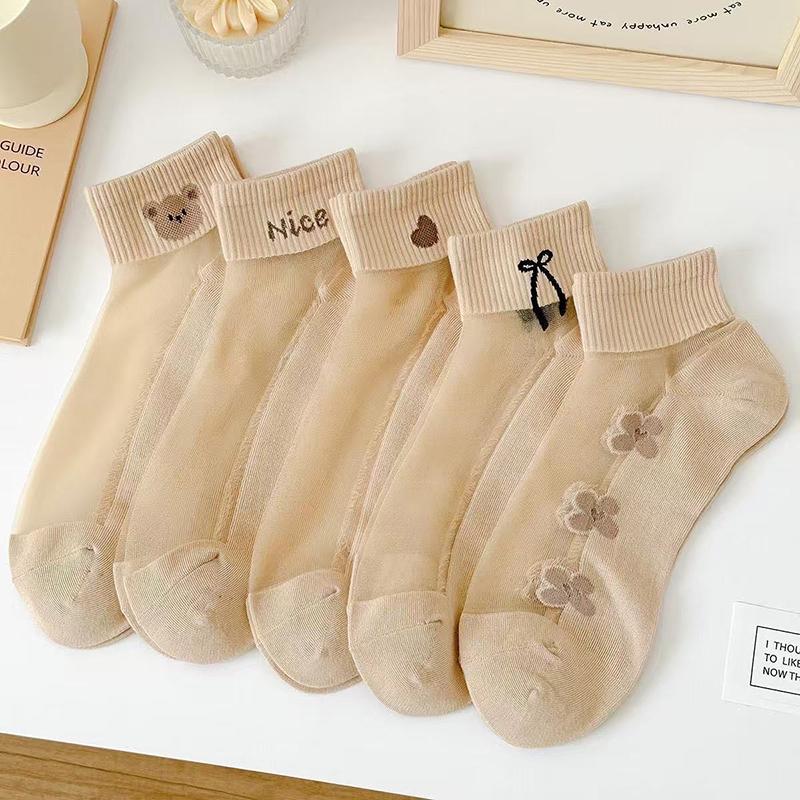 5Pairs Breathable Sweat Absorbing Socks Wear-Resistant Odor Proof Summer Socks For Women Transparent Invisible Thin Socks