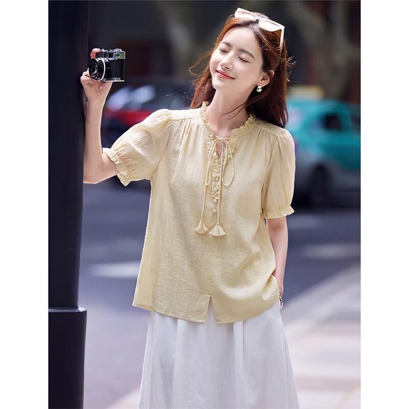 Xinfeiyu Women s Lightweight Ruffled Short Sleeve Top M