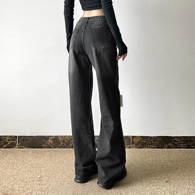 Wasch-Farbverlauf Funkelnde Strasssteine Gerade Beine Ausgestellt Schlankmachende Einzigartige Denim Jeans Für Damen