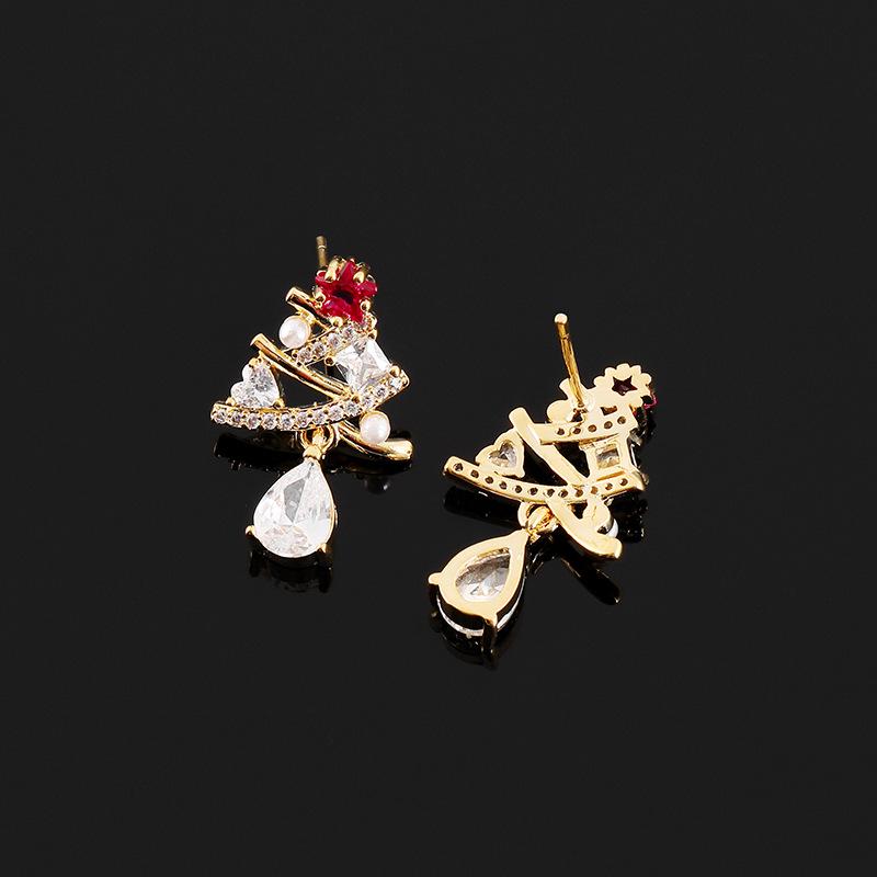 EH1492 Серьги-пусеты  Рождественская елка  с цирконом: Универсальные клипсы-капельки, не требующие пирсинга.