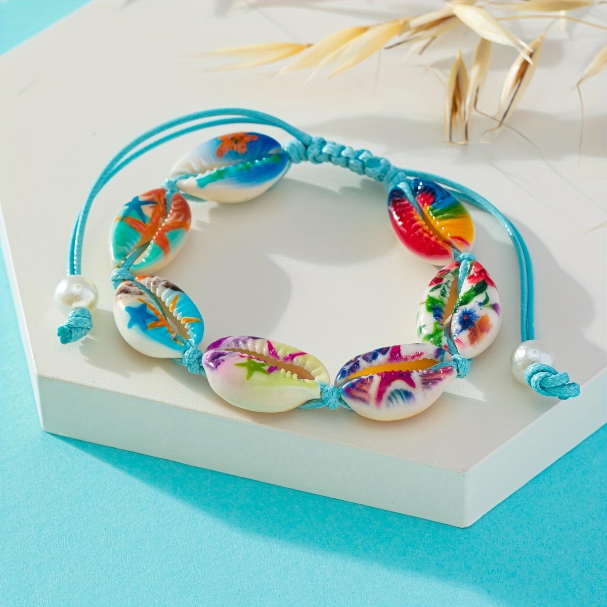 

1 шт., модный богемный праздничный стиль, окрашенный красочный браслет из натуральных ракушек для мужчин, на каждый день, для парней/девушек синий