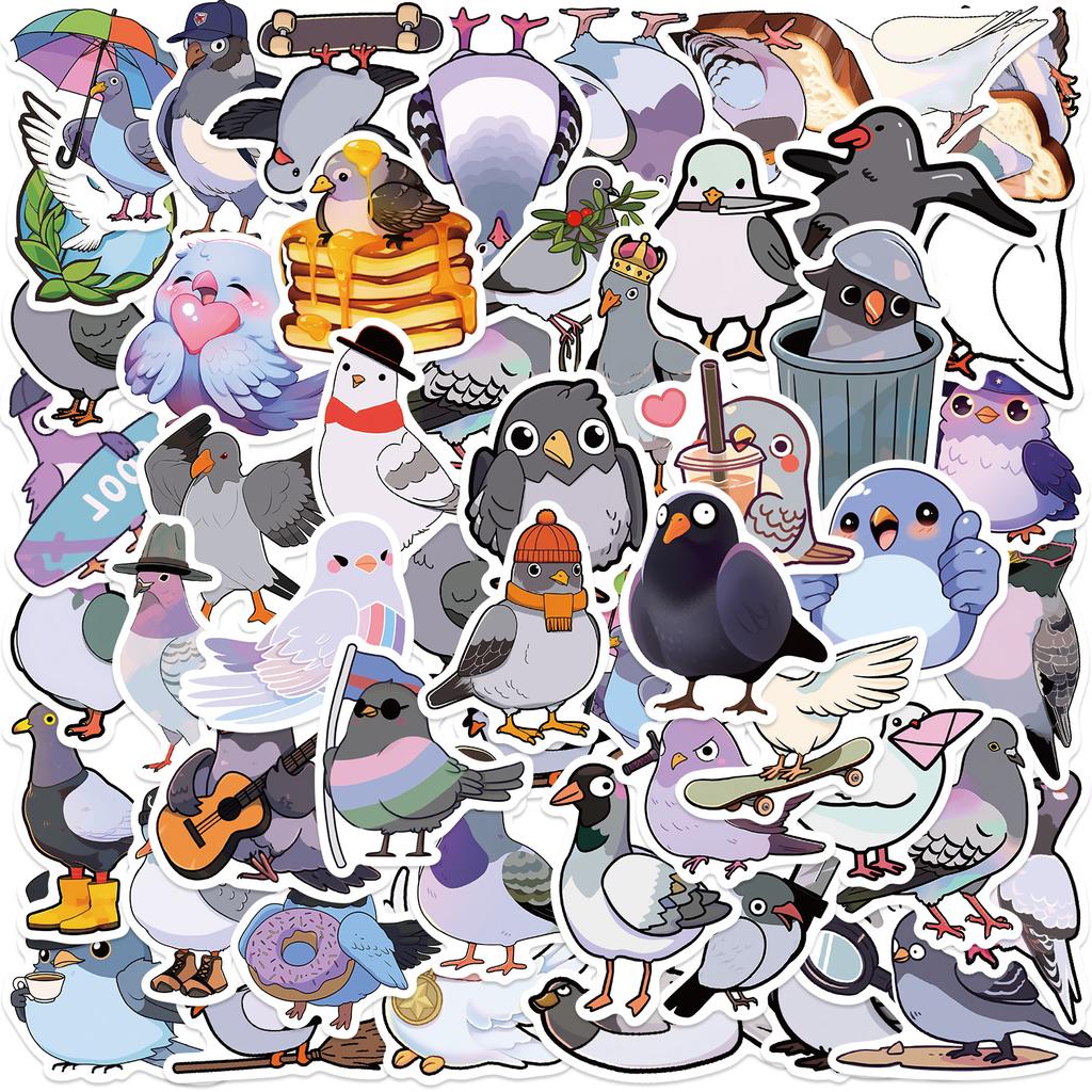 50Pcs Cute Pigeon Stickers Cartoon Decals Cup Stationery Guitar Phone Bicycle Laptop Luggage Car Funny Animal Stickers Kids Toys