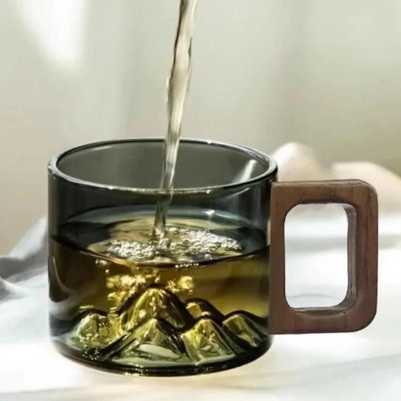 1Pcs High-Borosilicate Glass High-Temperature Resistant Tea Cup Household Wooden Handle Mountain Cup Tea