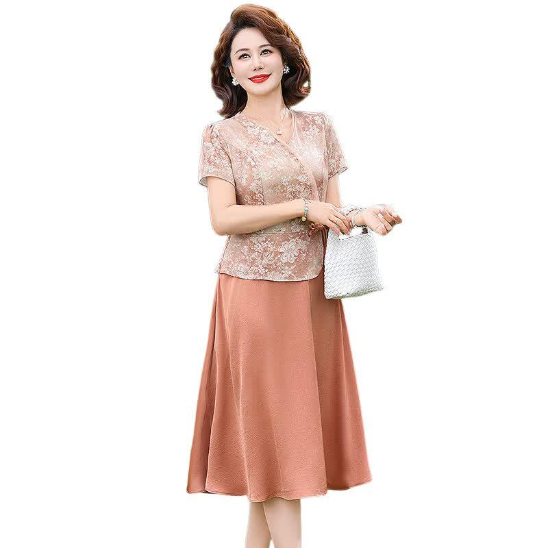 Elegant Faux Two-Piece Short Sleeve Midi Dress for Women