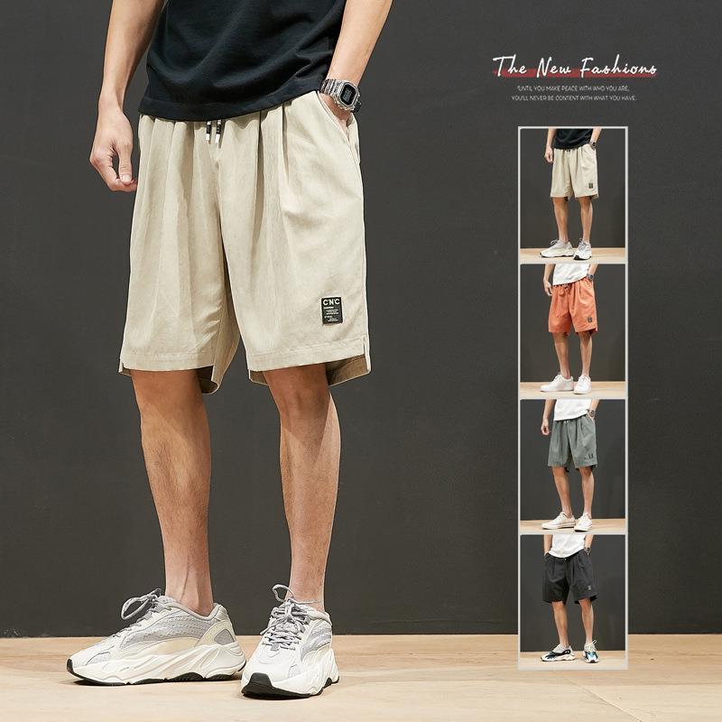 Men's Grey Green Pleated Casual Shorts, Summer Loose Fit Drawstring Shorts with Label Detail