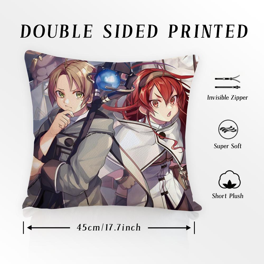 Anime M-Mushoku Tensei Pillow Case Anti-dustmite Pillowcase Invisible zipper silky short plush Sofa cushion cover