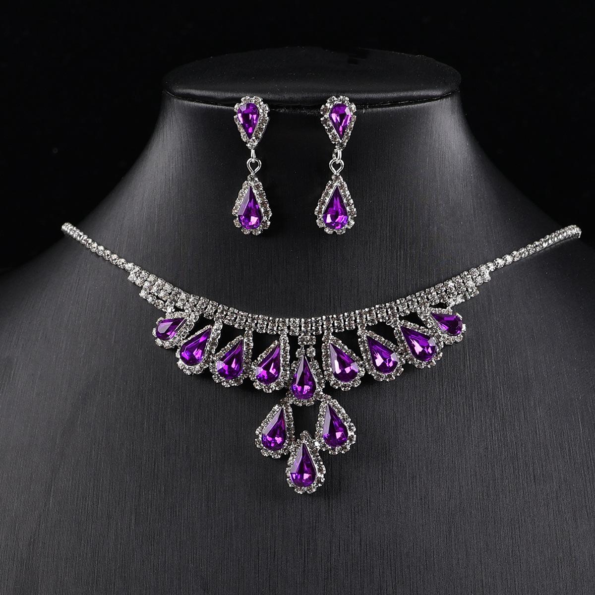 European and American Water Drop Retro Necklace Earrings Set Wedding Party Jewelry Supply Versatile Jewelry