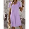 QICED Fashion Summer Spring Solid Color Print O-Neck Short Sleeve  Casual Dresses