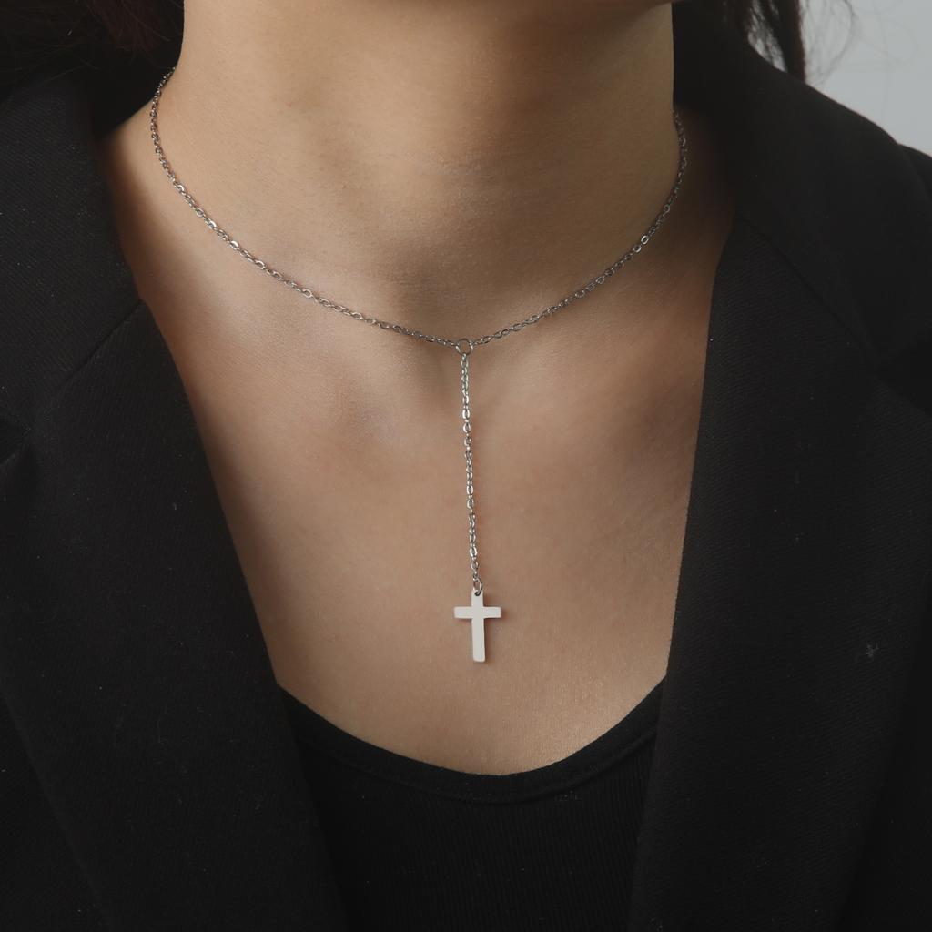 Cazador Jesus Religious Jewelry Double Cross Choker Necklaces Stainless Steel Gold Color Chain Necklaces for Women Girls 2026