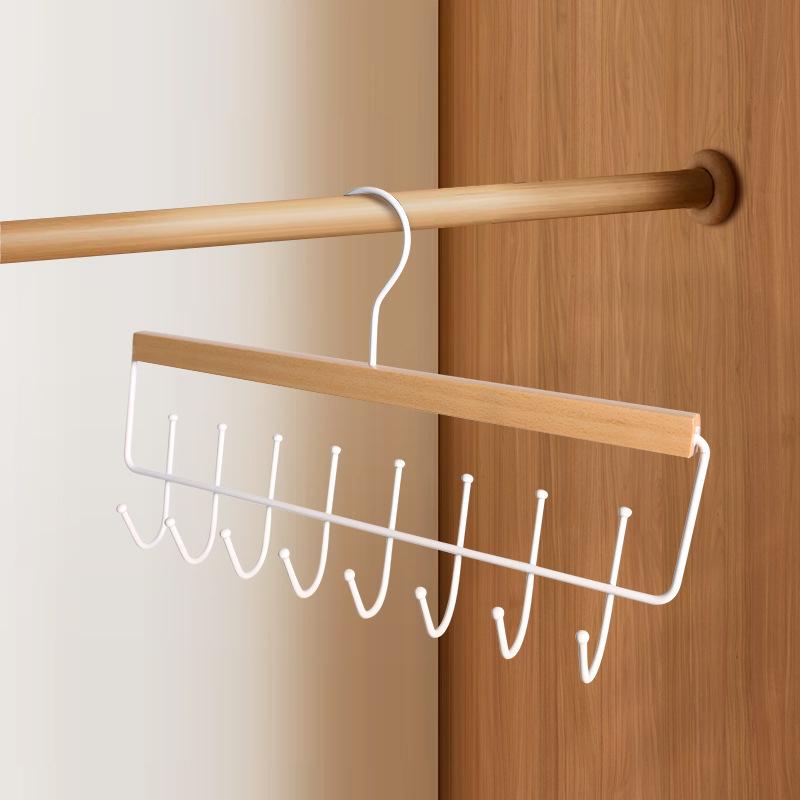 1pc Versatile Wooden Hat Organizer Rack with Hooks Caps Belts Ties Storage Space-Saving Home Retail Display Clothes Storage