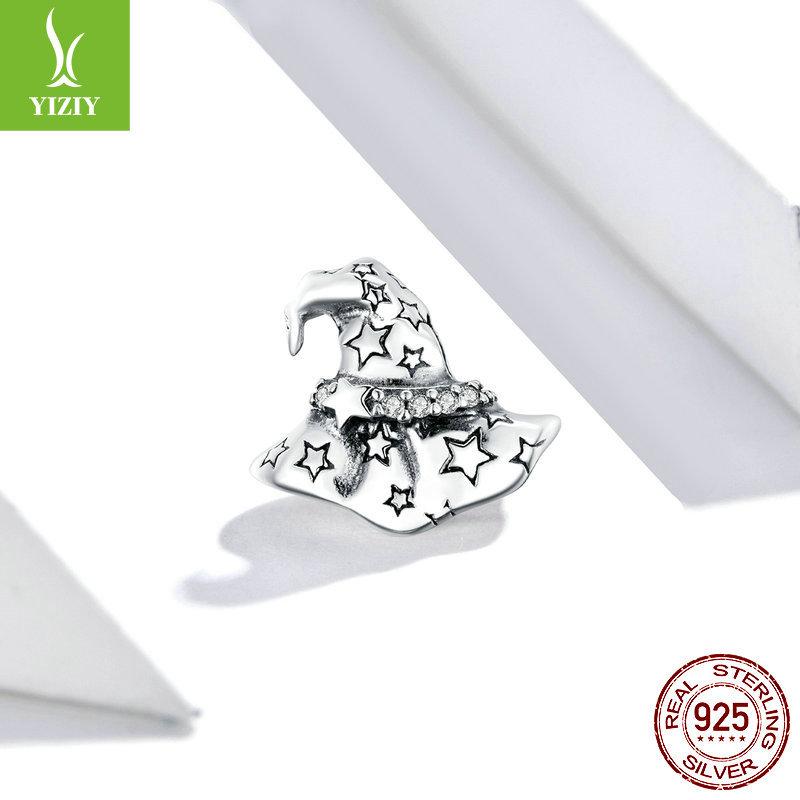 Hat 925 Sterling Silver Beads, Mystery Halloween Ornament Accessories Scc1621