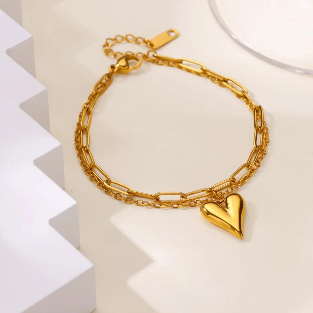 Heart Bracelet For Women Girls Gold Color Stainless Steel Layered Chain Bracelet 2025 Trend  Jewelry Valentine's Day Gift