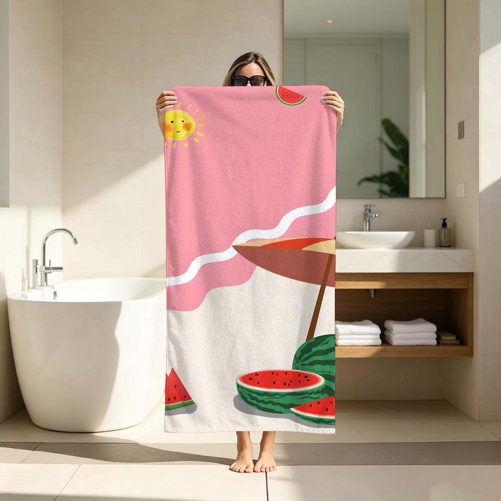 Cute Watermelon Surfboard Illustration Towel ultra-fine fiber quick drying absorbent bath towel, outdoor swimming sports towel
