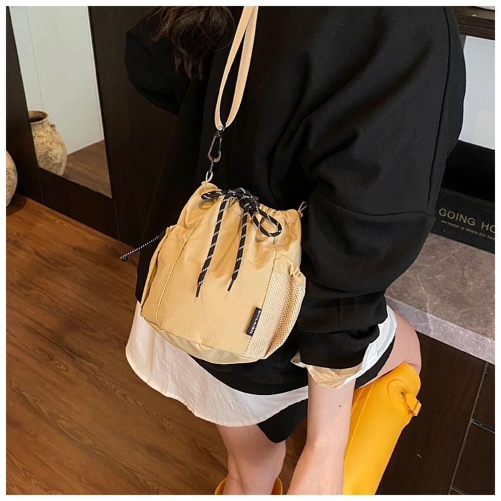 Korean Style Nylon Shoulder Bag Handbag Small Crossbody Bag Casual Drawstring Bucket Bag  Girls