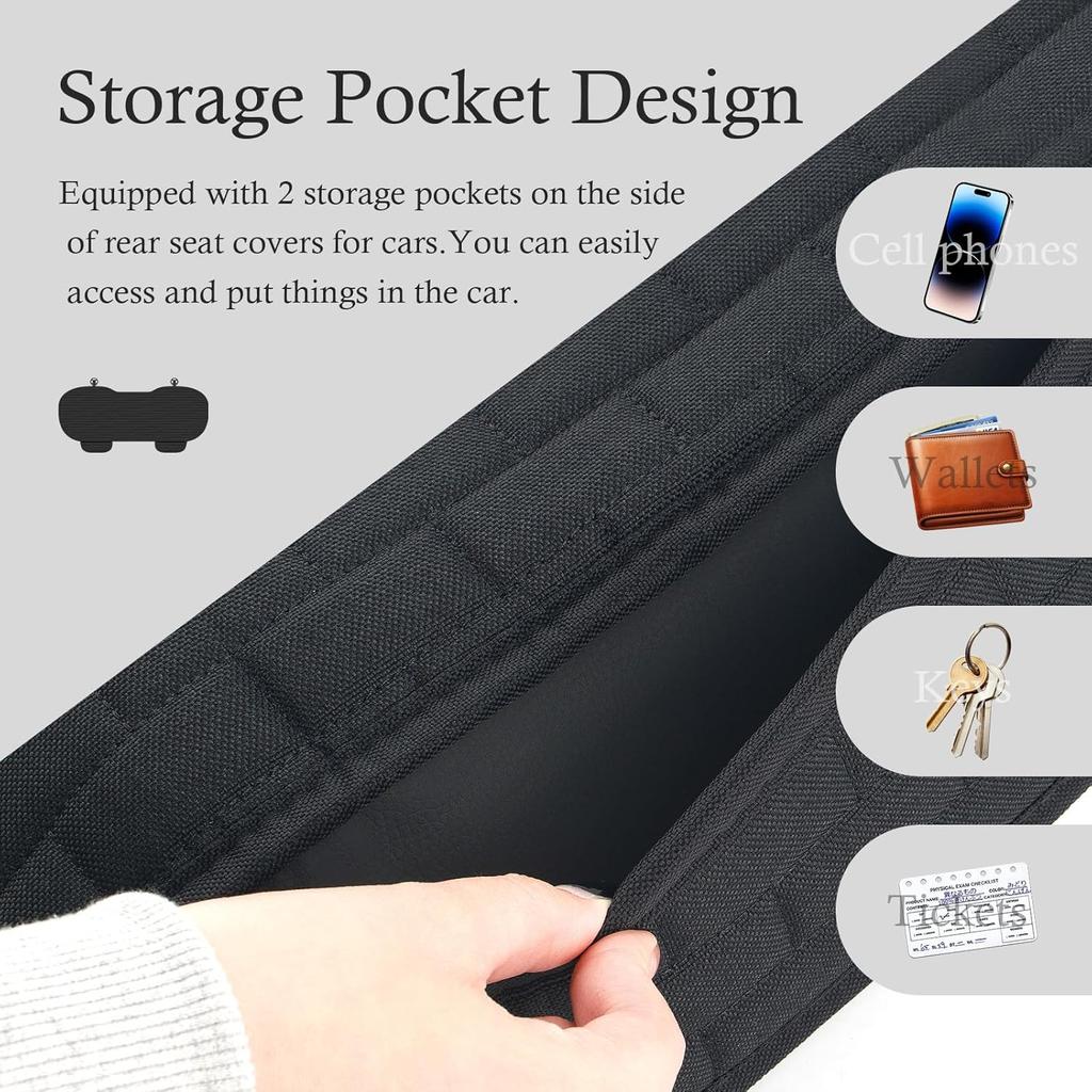 Car Back Seat Cover,Non-Slip & Breathable Bench Seat Cover With Side Pockets For Car Storage & Protecting Interiors,Universal All-Season Seats Back