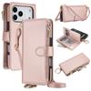 Reißverschluss Umhängetasche Geldbörse Handyhülle für iPhone 17 Pro Max Samsung S26 Ultra, Leder Klapp-Kartenhalter Hülle mit Handgelenkschlaufe