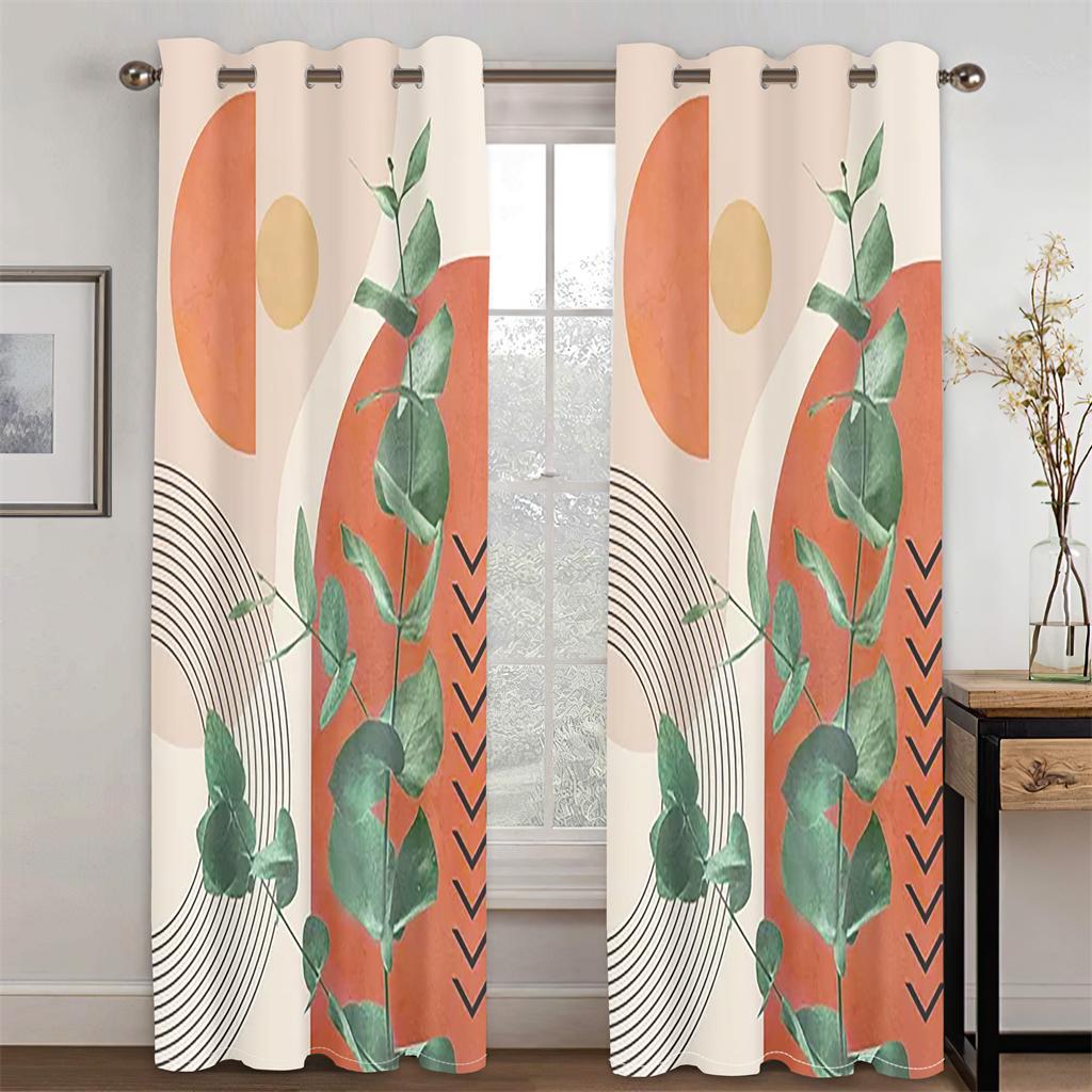 Moderner minimalistischer Kunststil Pflanze Grünes Blatt Vorhänge 2 Paneele Wohnzimmer Schlafzimmer Balkon Arbeitszimmer Friseursalon Dekorative Vorhänge