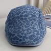 Retro denim leopard print forward hat, women's autumn and winter face is small and versatile, can be reversed to wear a painter hat, fashionable comm